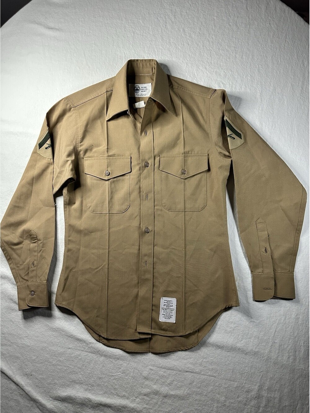 Mens Khaki Service Charlies Shirt Size 15x34 USMC Long Sleeve Dress Uniform